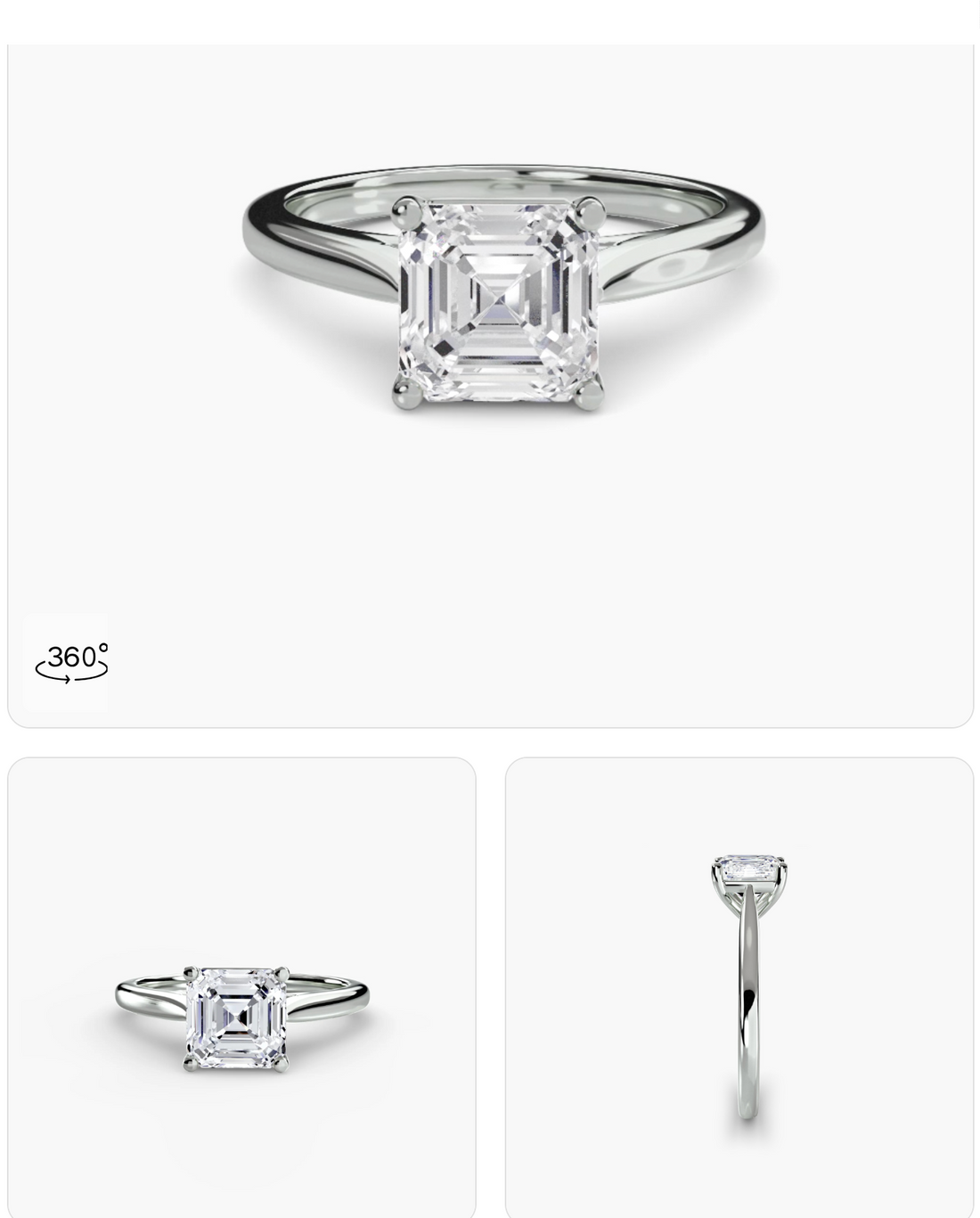 Asscher cut diamond solitaire ring by Wave Jewellery